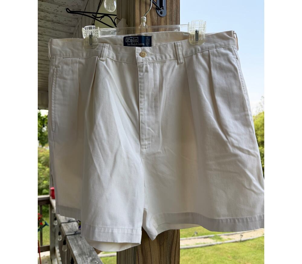 Vintage 90s Polo Ralph Lauren Andrew 100%Cotton Preppy Ivory/Cream Shorts 38